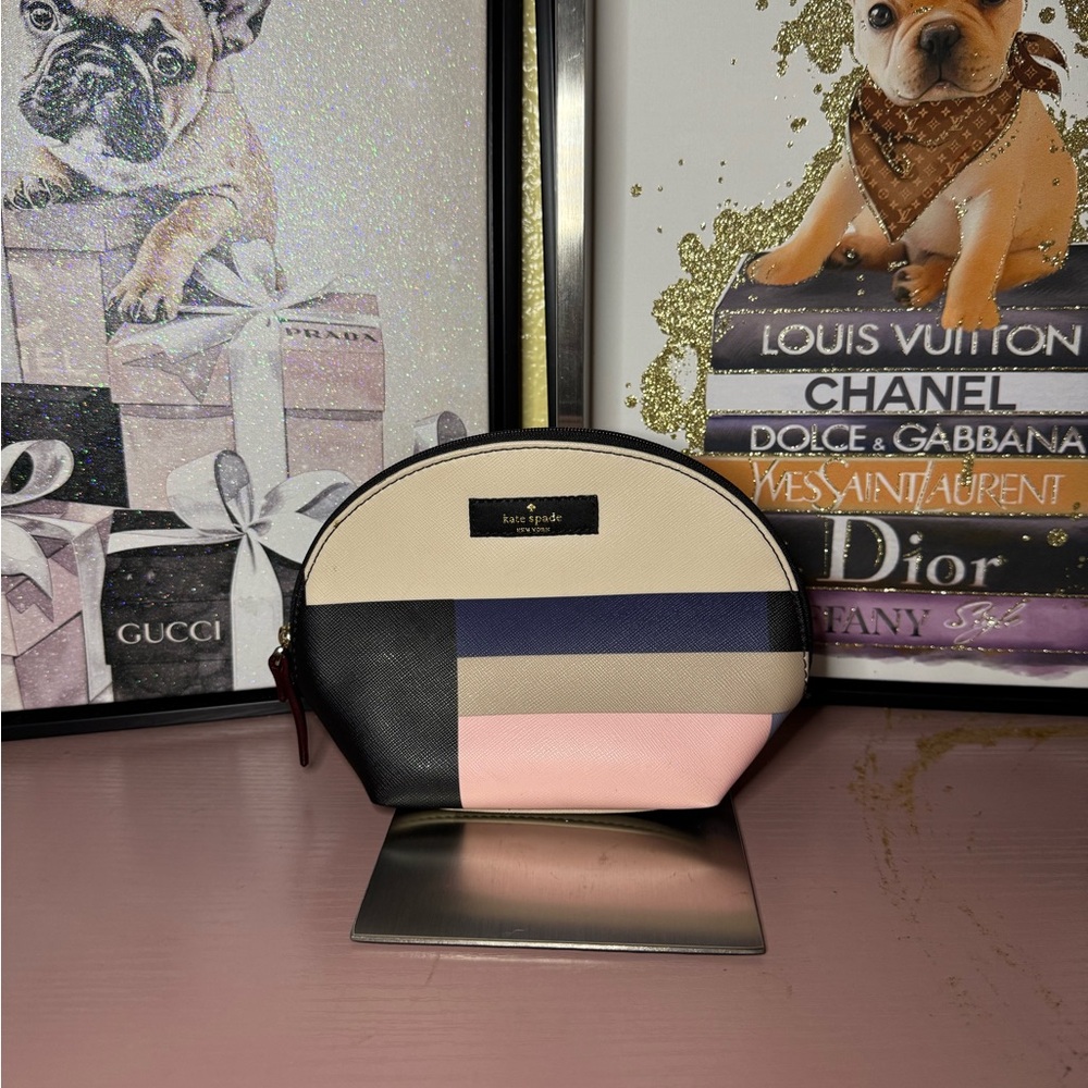 Kate Spade Black, Pink, and Cream Cosmetic Bag.